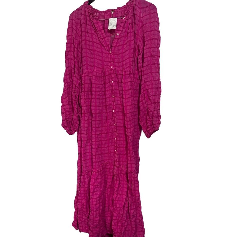 Free People Maxi Dress S Vacation Boho Resort Festival Vibrant Fuchsia Pink Edie - Picture 3 of 7